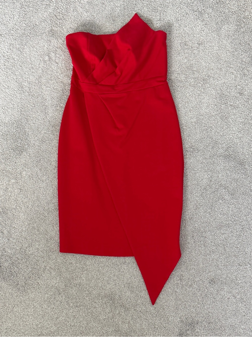 Lulu's Red Strapless Asymmetrical Midi Dress